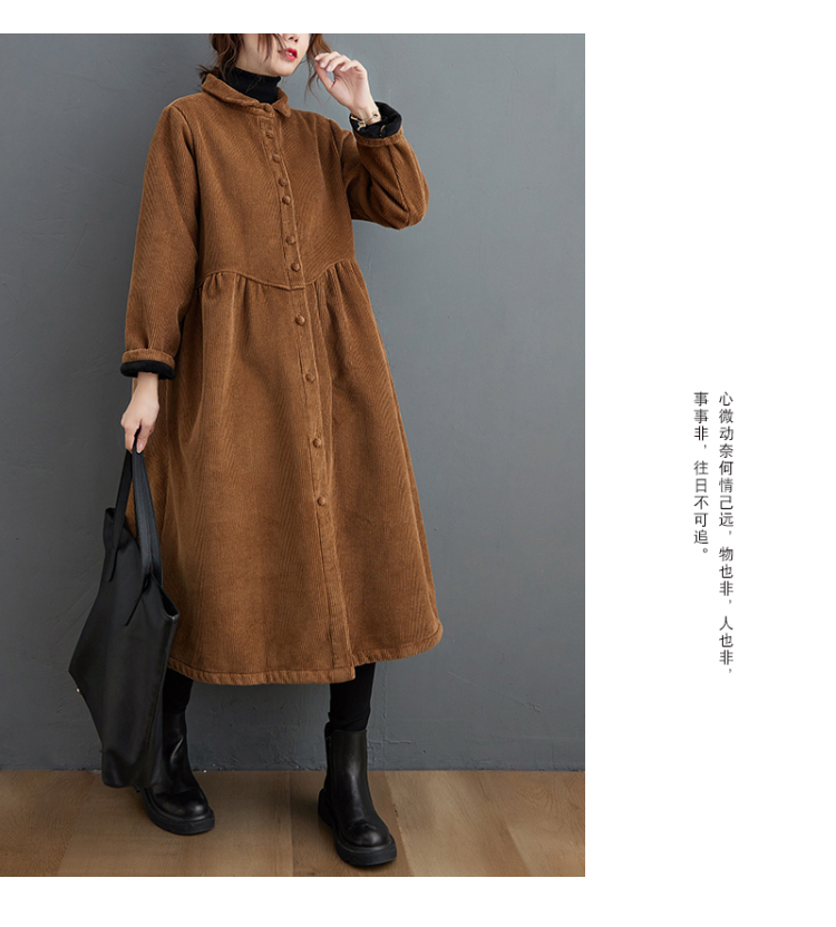 Autumn Winter Fashion Corduroy Dress Womens Mid-length Vestidos Mujer 2021 Large Size Velvet Thick Loose Casual Cardigan Dresses alx