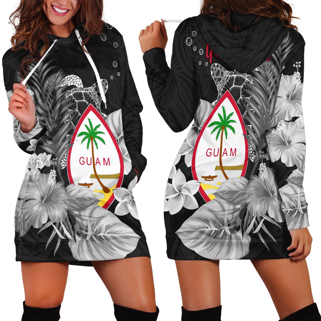 (Custom Personalised) Guam Seal Hoodie Dress Polynesian Turtle With Flowers Version White Lt13