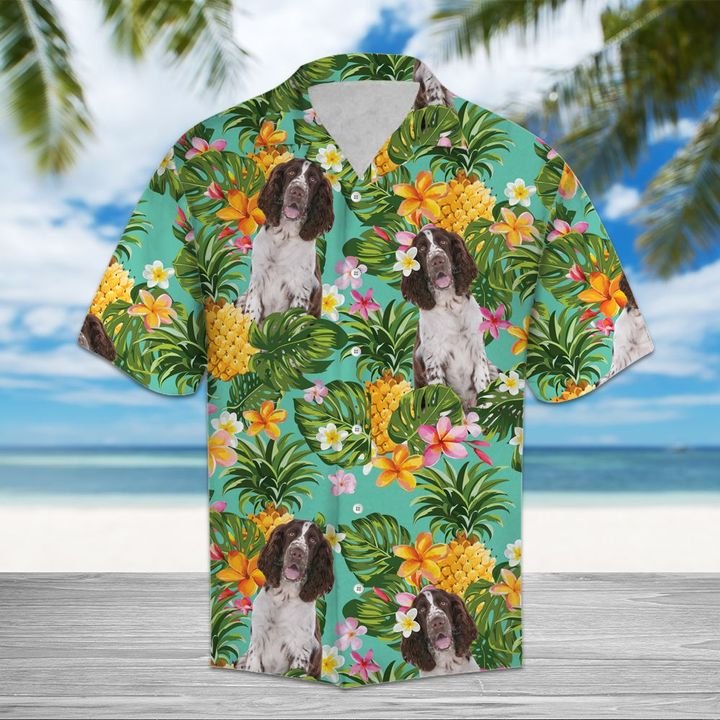 Tropical Pineapple English Springer Spaniel Hawaiian Shirt Summer Button Up For Men, Women, Couple