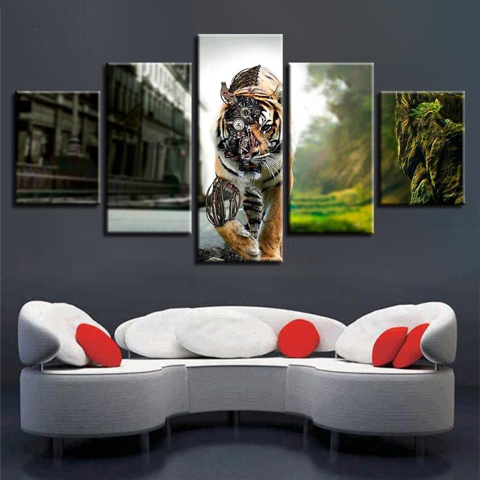 Tiger 70 Animal 5 Panel Canvas Art Wall Decor