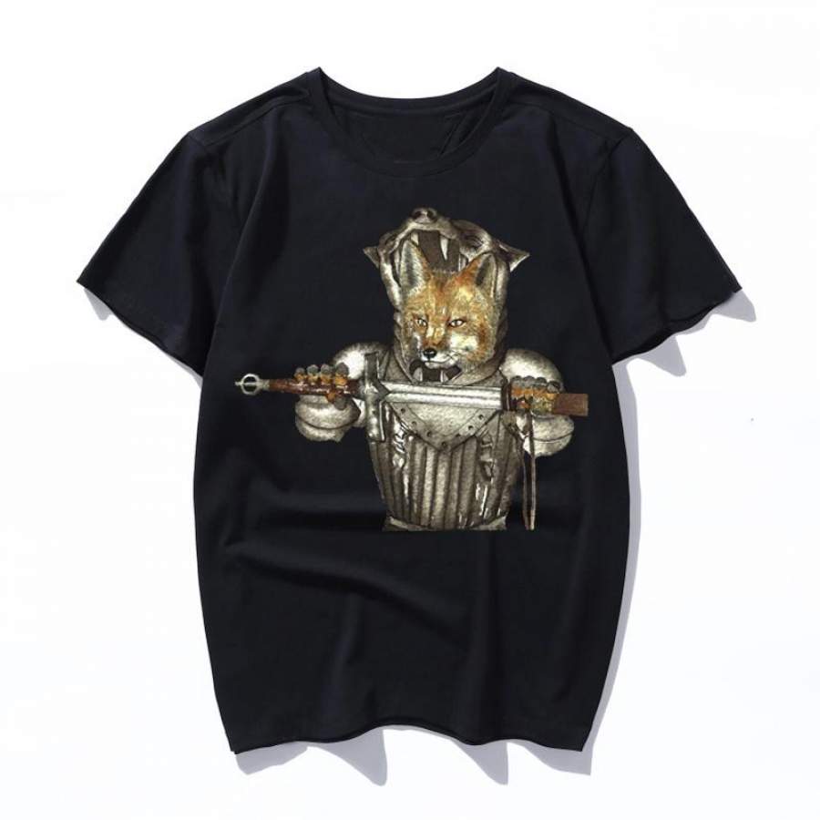 warrior fox New Arrival Female Summer Black Tees Funny T-Shirt Vogue Print Ulzzang Style Streetwear Plus Size Cotton Male Tops