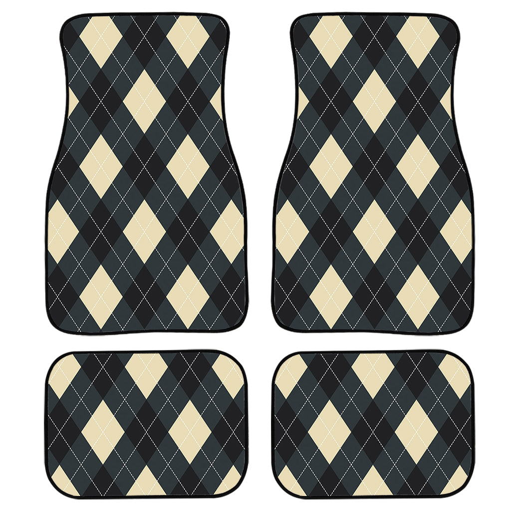 Spruce Blue And Beige Argyle Print Front And Back Car Floor Mats, Front Car Mat