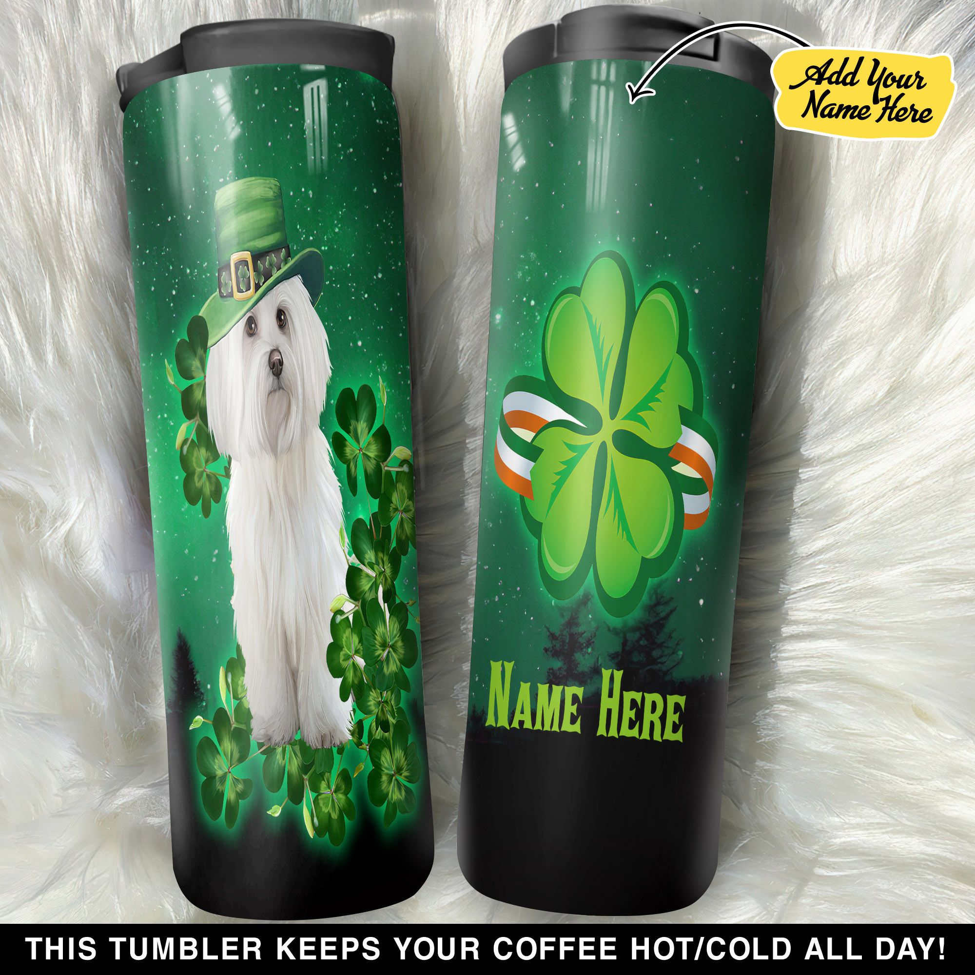 Personalized Maltese Puppy Shamrock Patricks Day GS1704846OD Stainless Steel Worldmark Tumbler