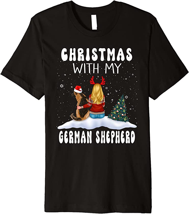 Christmas With My German Shepherd Dog Puppy Funny Xmas Premium T-Shirt