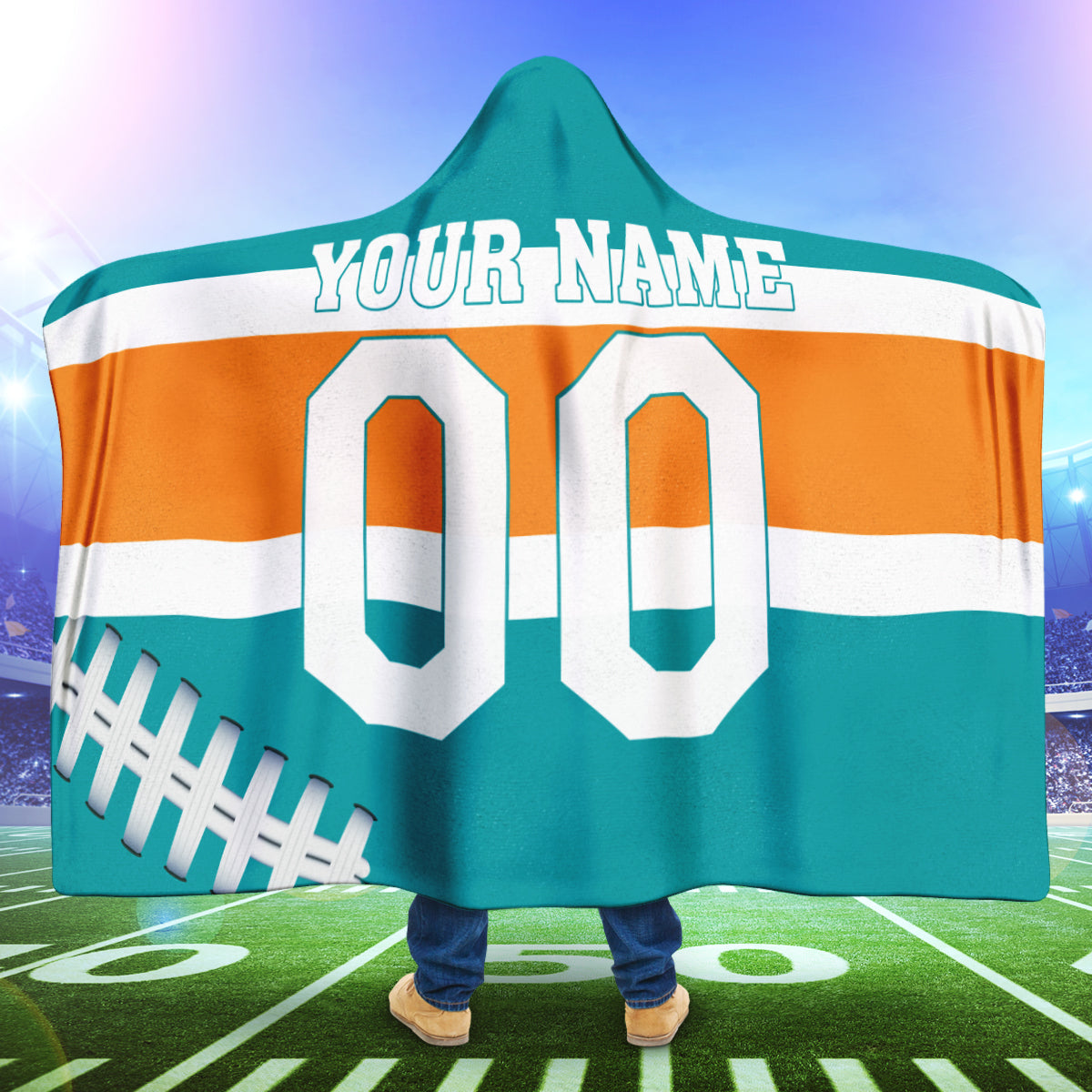 Custom Name Number Gift For Fan 3D Full Printing Hooded Blanket Miami Dolphins 1069