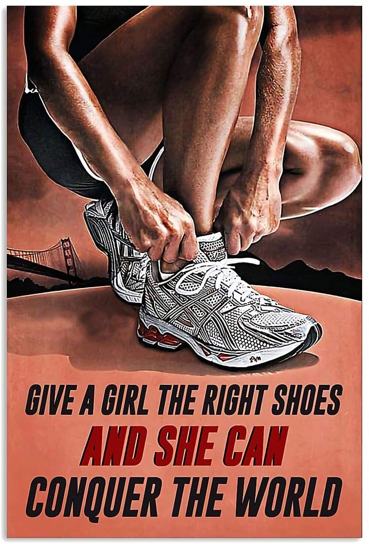 Vintage Man Running – Give A Girl The Right Shoes Poster Art Print      Home Decor Gift For Men Women Family Friend On Birthday Xmas