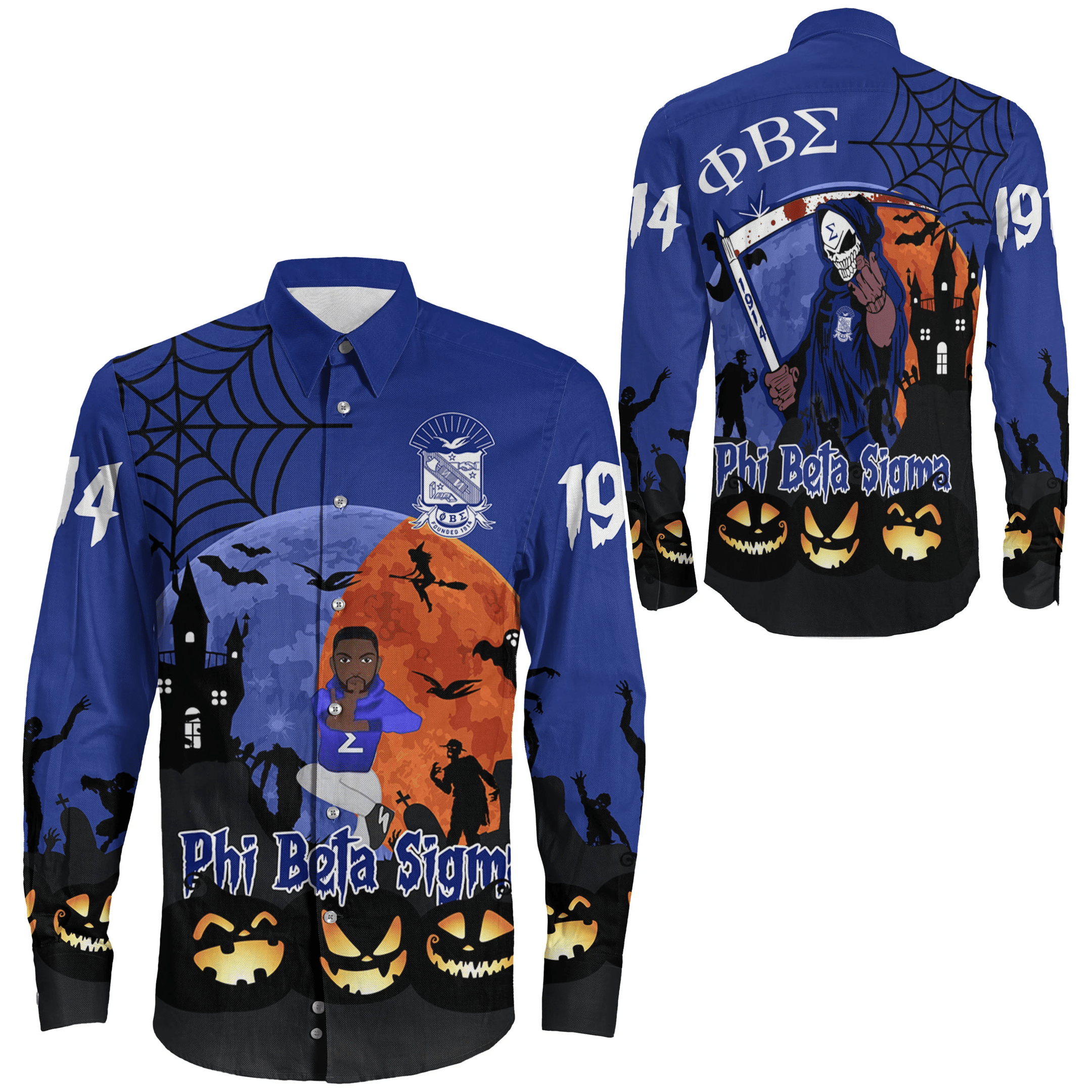 Wonderprint Shirt Phi Beta Sigma Halloween Long Sleeve Button Shirt Lt10