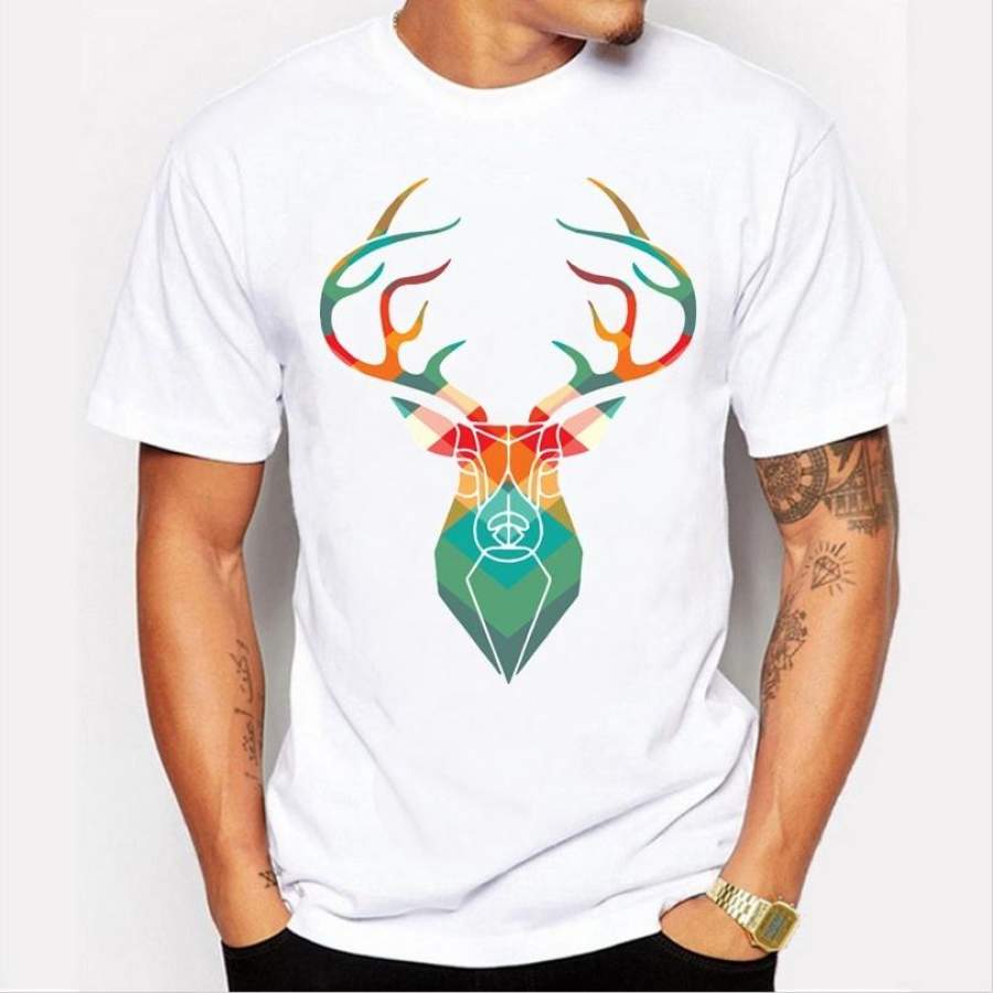 2017 Section Creative Colorful Deer Printed Men’s High Quality T Shirt Cool Tops Hipster Style Casual T-shirt