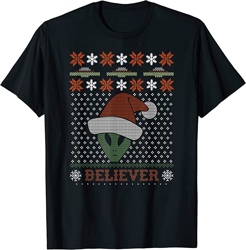 Alien with Santa Hat Ugly Christmas T-Shirt