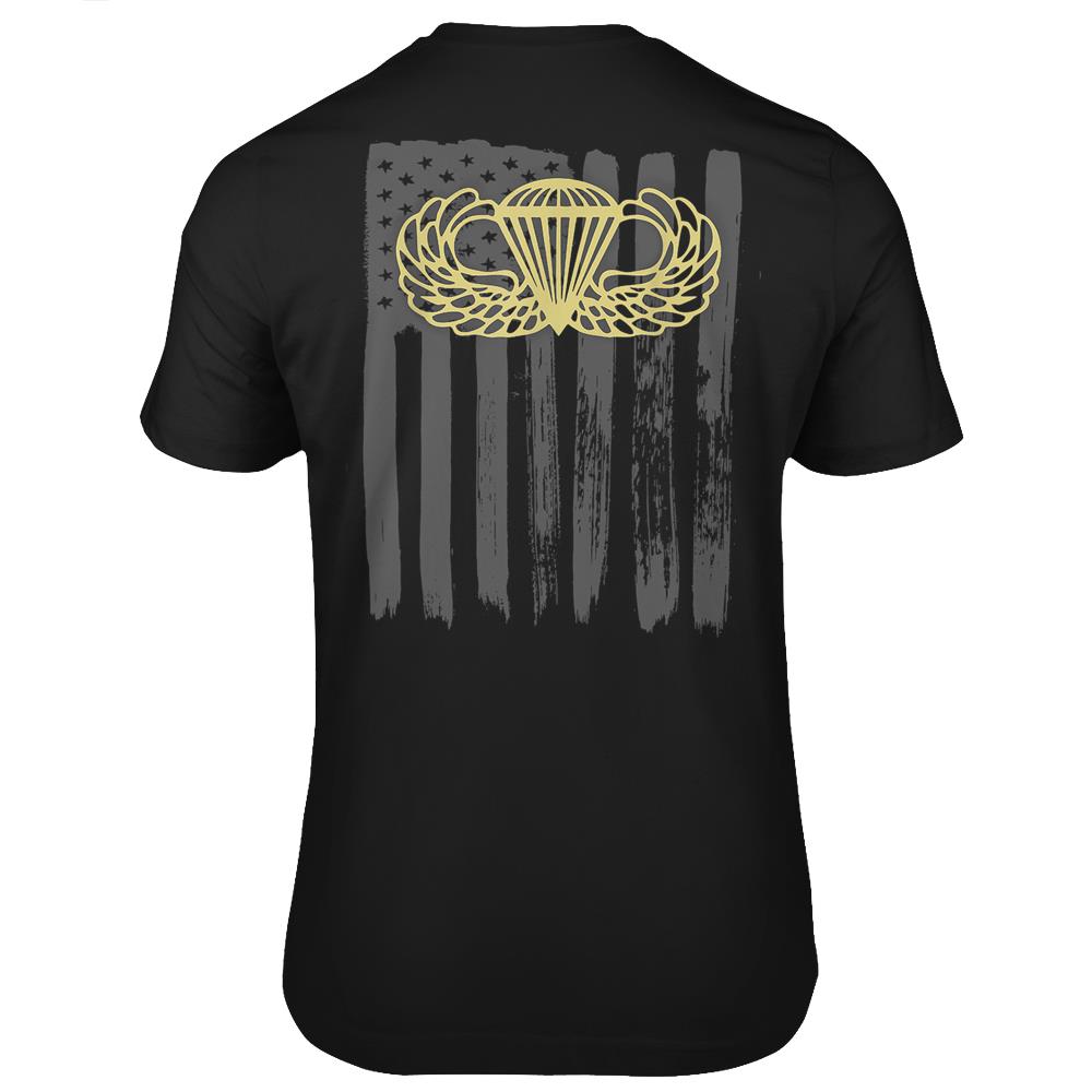 Army Parachute Wings Badge And Us Flag Airborne T Shirts Print On Back