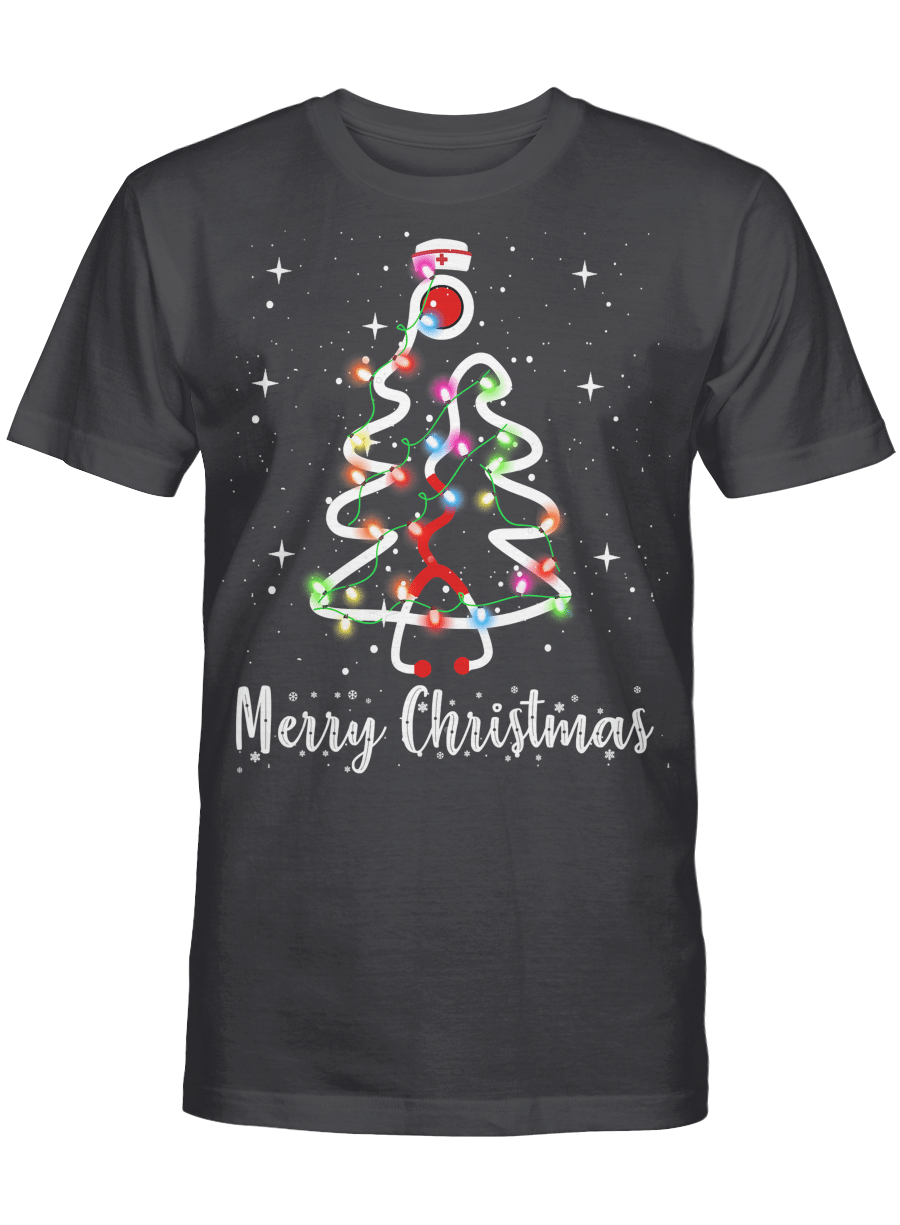 AmazeStyleZ Santa’s Reindeer, Ugly Christmas Sweater, Christmas Gift Ideas, Christmas Nurse Stethoscope Christmas Tree Nurse T-Shirt