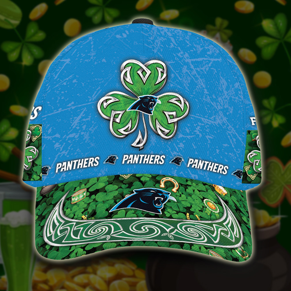 Personalized Carolina Panthers St Patrick Day All Over Print 3D Baseball Cap – Blue Green