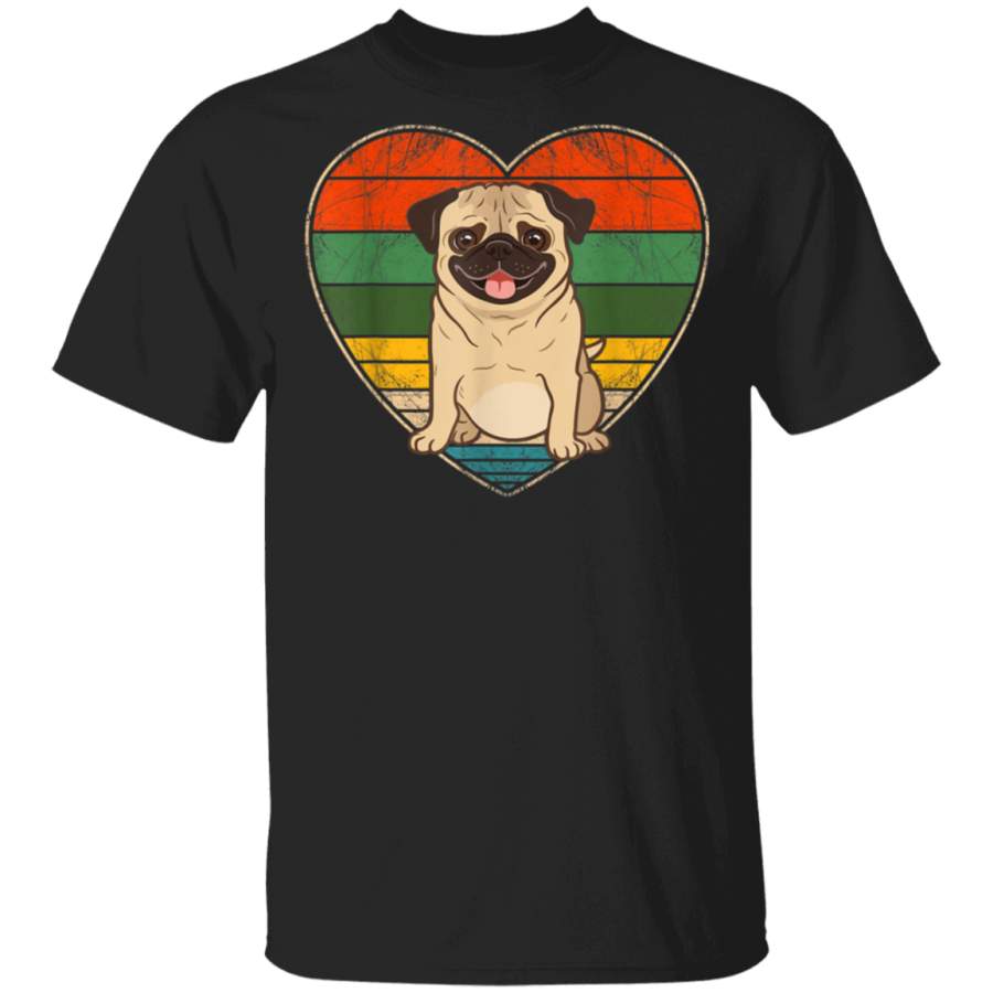 Vintage Heart Pug Dog Lover Mom Dad Valentine Fathers Day TShirt