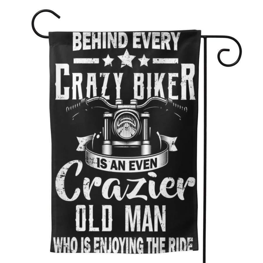 2 Pcs Garden Flag Crazy Old Biker Man Poster 12.5″x18″ -Mothers Day, Birthday Gifts for Mom, Dad, Wife, Husband, Daughters, Grandma, Friends