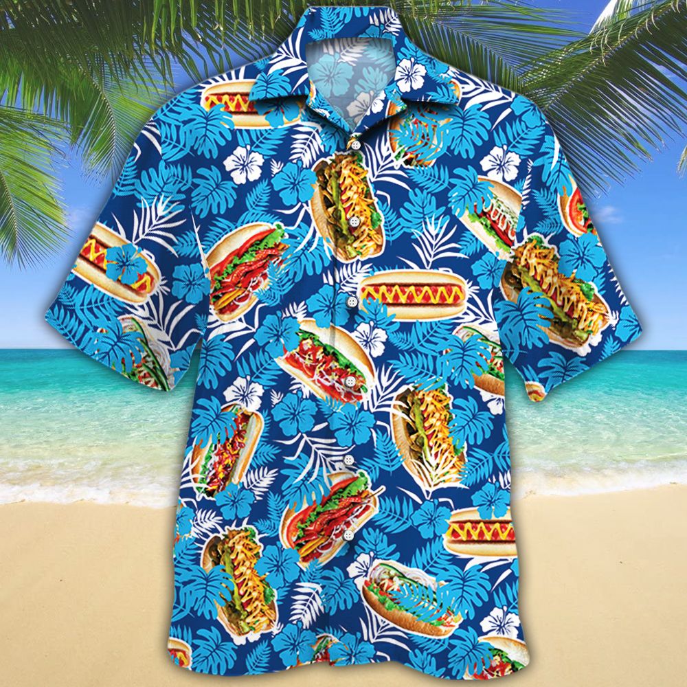 Hot Dog Lovers Blue Floral Hawaii Shirt Ha102934