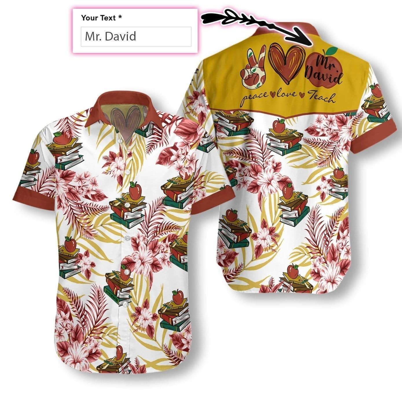 Shop From 1000 Unique Personalized Peace Love Teach Teacher Hawaii Aloha Shirts Custom Name Dh Ha35610