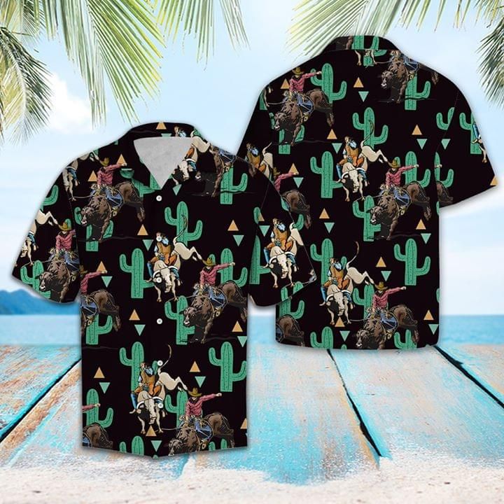 Cowboy And Cactus Hawaii Graphic Print Short Sleeve Hawaii Casual Shirt Ha34611