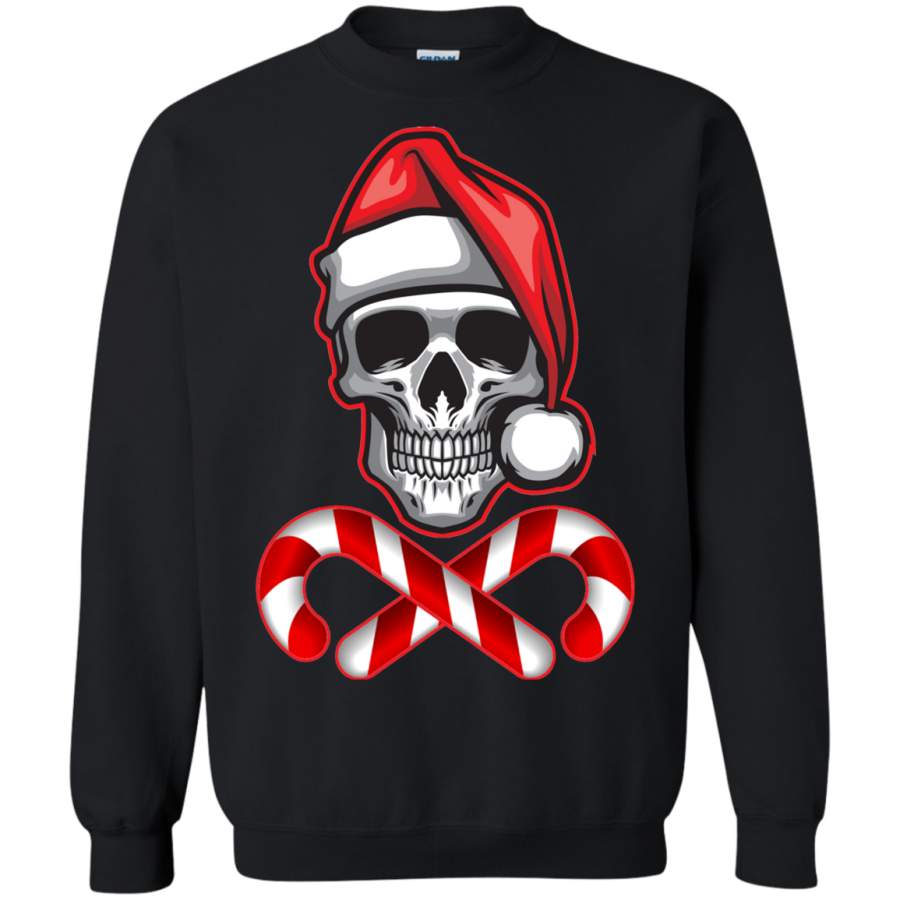 Skull Santa Hat Candy Cane Christmas Funny Santa Sweatshirt