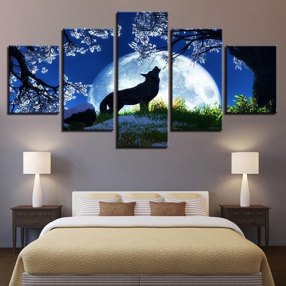 Wolf 27 Animal 5 Panel Canvas Art Wall Decor