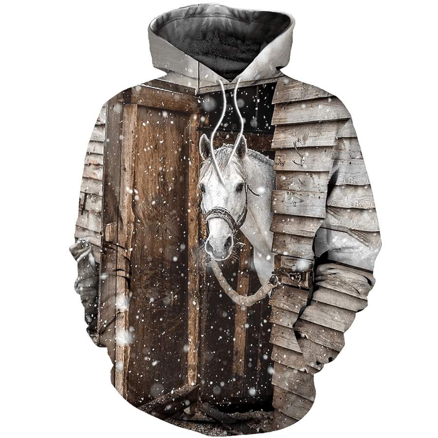 Horse Snow Christmas Hoodie 3D All Over Print