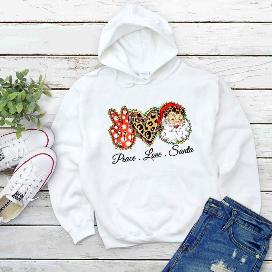 Christmas peace love santa happy funny time leopard awesome gift merry xmas white hoodie for men and women S-5XL