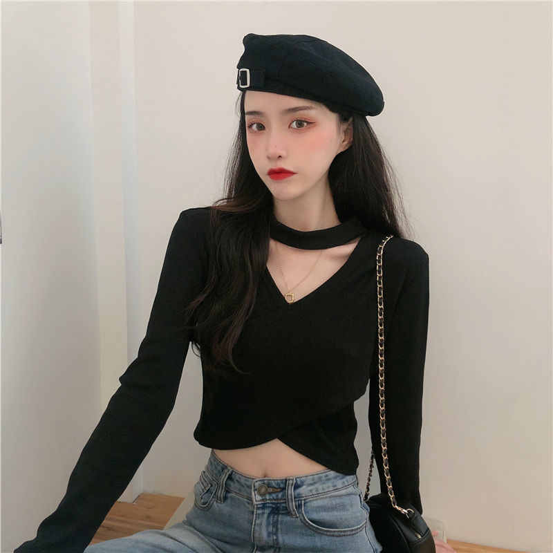 Woman Sweaters Autumn Winter Coat Retro Short Halter Cross Slim Women’s Sweater Femme Chandails Pull Hiver alx