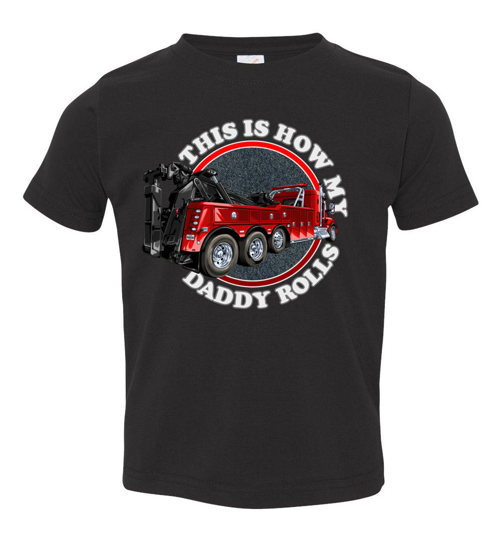 This Is How My Daddy Rolls Tow Truck Kid’S Trucker Tee