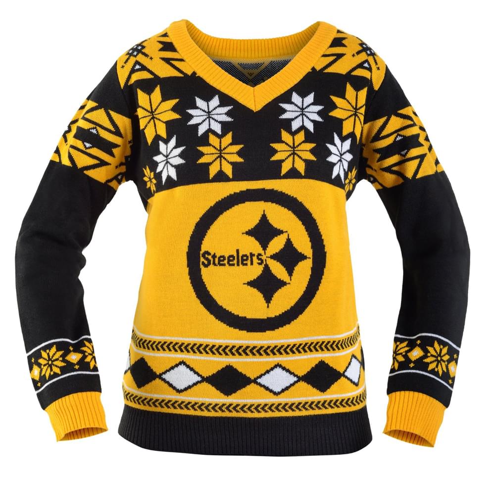 Pittsburgh Steelers Nfl Women’S Big Logo V-Neck Ugly Christmas Sweater