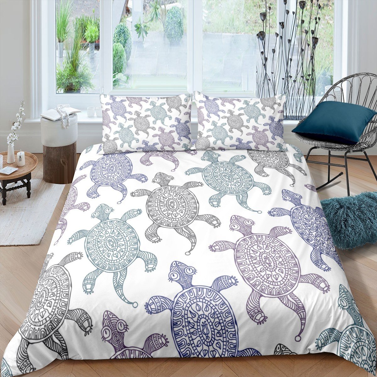 Sea Turtle Duvet Cover Set Kids Boys Teens 3D Reptile Print Bedding Set Marine Life Ocean Nautical Comforter Cover Sea Animal Bedspread Cover,Room Decor 2/3Pcs Bedding