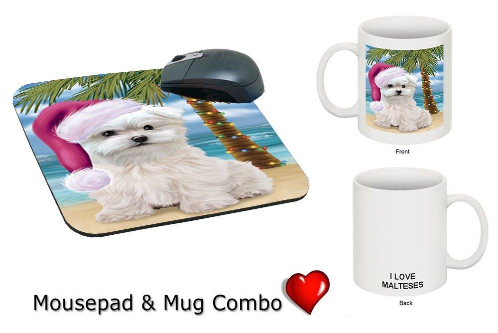 Summertime Maltese Puppy On Beach Christmas Mug & Mousepad Combo Gift Set Mmcg1123