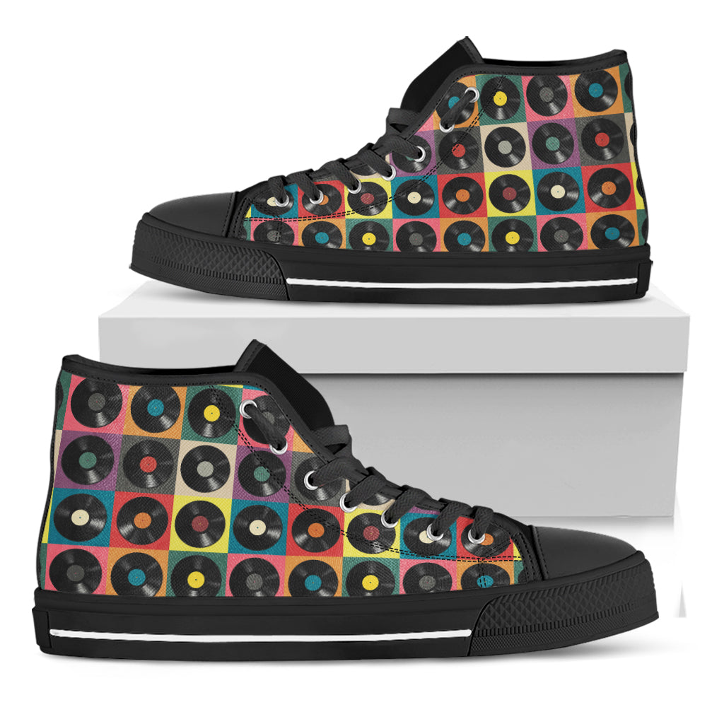 Vintage Vinyl Records Pattern Print Black High Top Shoes