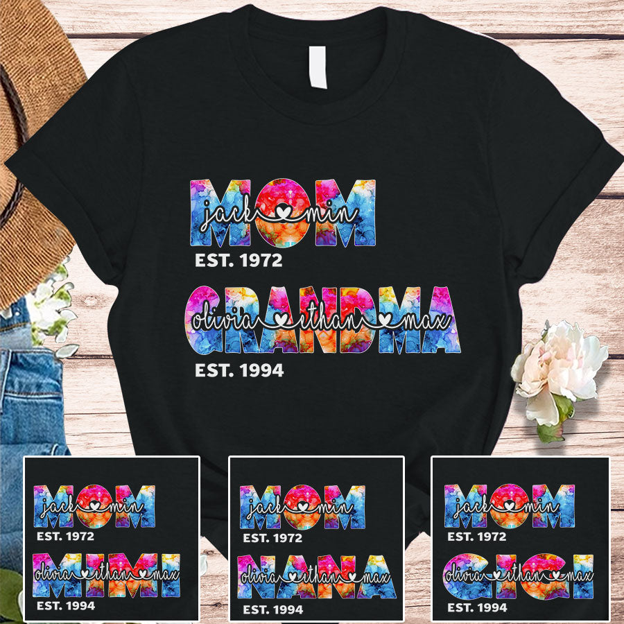 Mom And Grandma Est Colorful T-Shirt