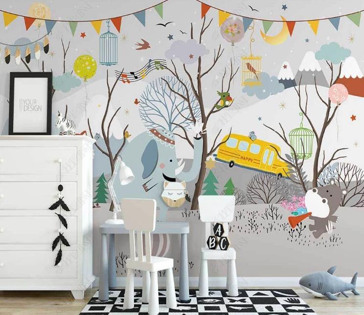 3D Northern Europe Hand-Painted Forest Animal Concert Wall Mural Wallpaper Sww1418