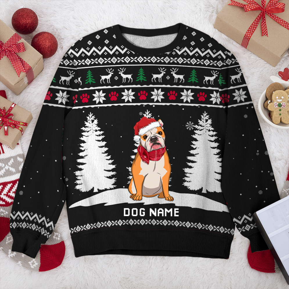 Bulldog Winter Dog Personalized Sweater, Dog Ugly Christmas Sweater