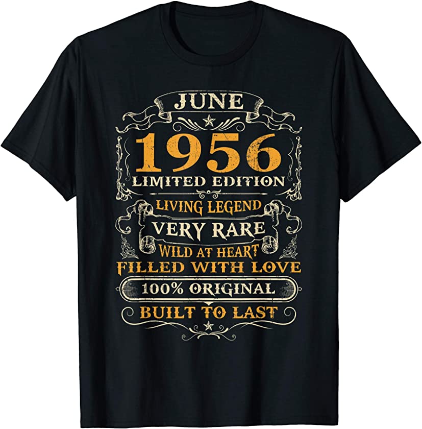 65th Birthday Gift 65 Years Old Retro Vintage June 1956 T-Shirt