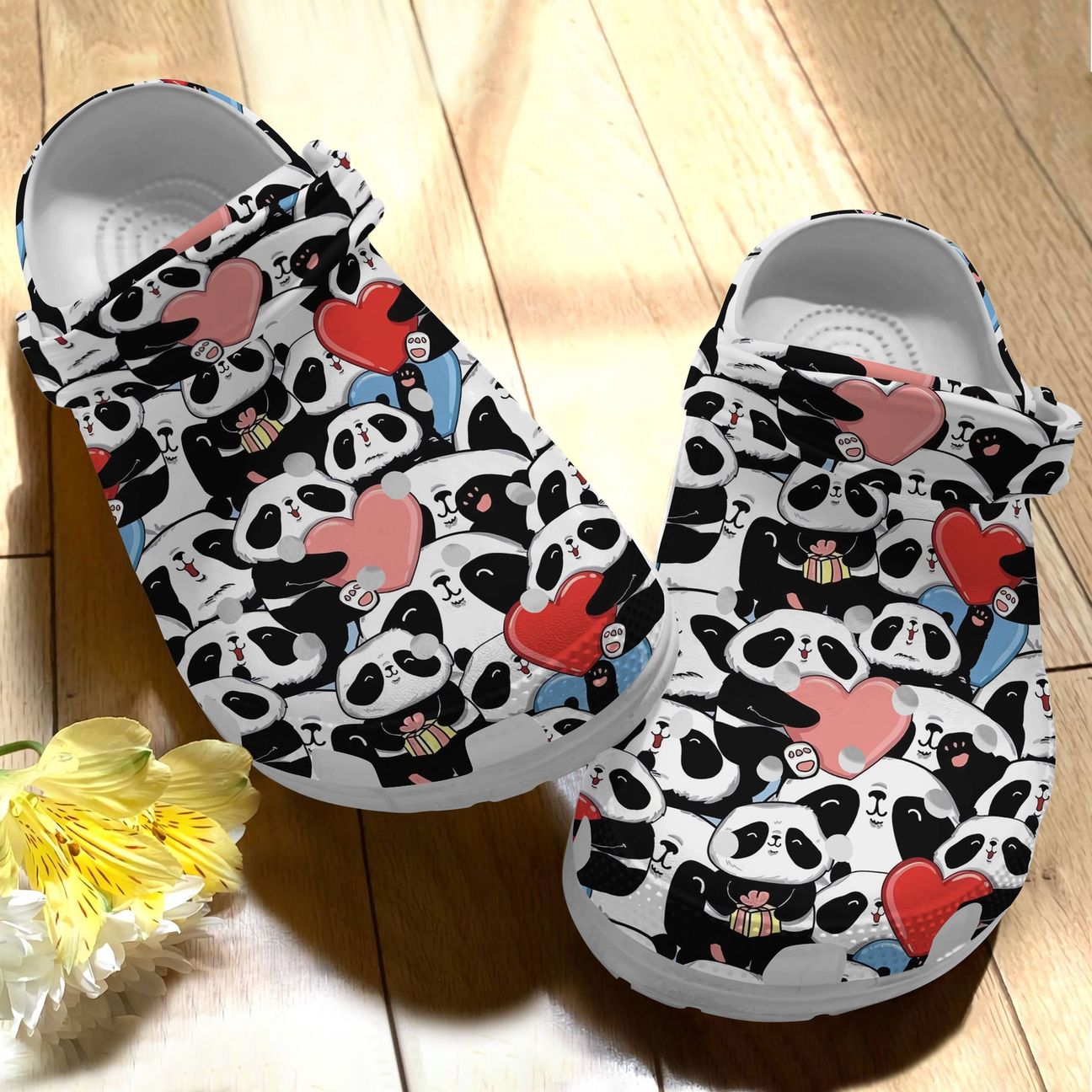 Panda Personalize Clog, Custom Name, Text, Fashion Style For Women, Men, Kid, Print 3D Whitesole Panda Love