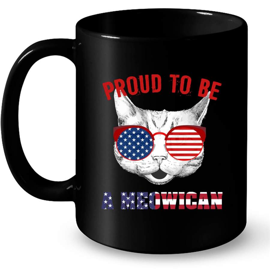 Proud To Be A Meowican, America Flag, July 4th Celebrate, Cat Kitten Lover – Full-Wrap Coffee Black Mug