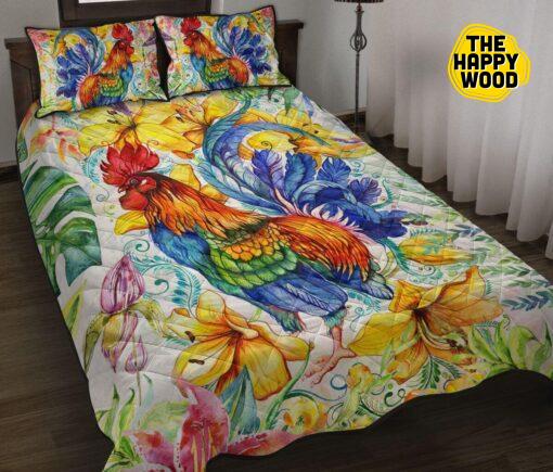 Chicken Flower Art Color Style Quilt Bed Set And Pillow Covers