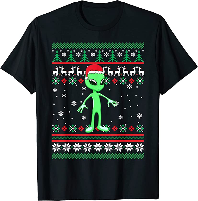 Alien Santa Hat Funny UGLY Christmas Pajama Holiday Xmas T-Shirt