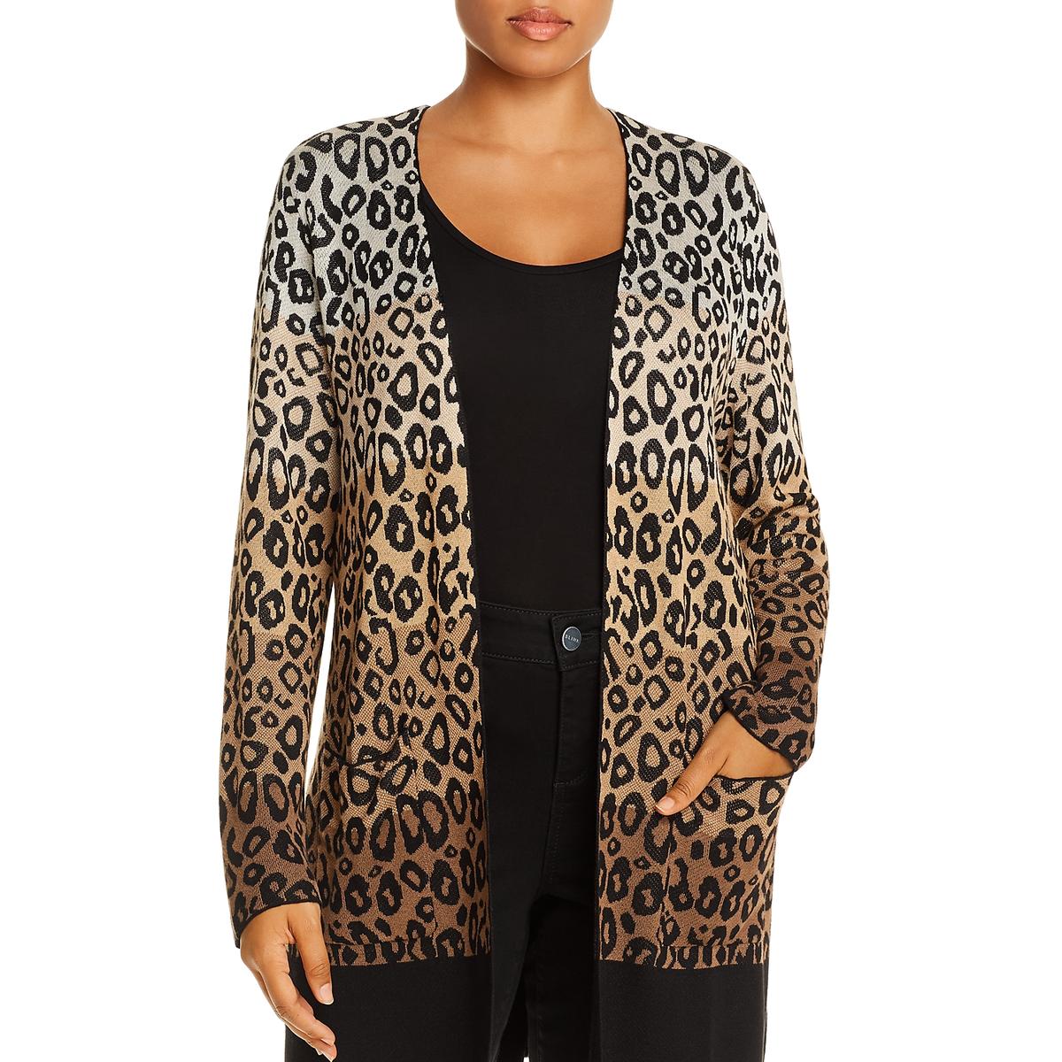 Plus Womens Animal Print Long Cardigan Sweater