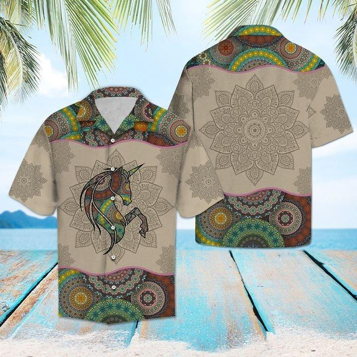 Unicorn Mandala Style Polyester Hawaiian Shirt