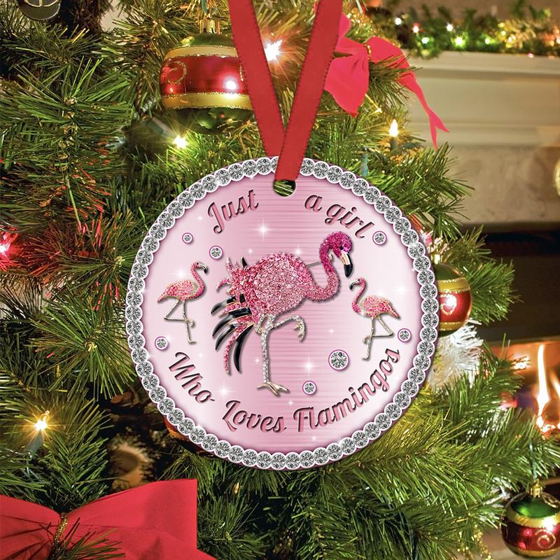 Personalized Jewelry Just A Girl Who Love Flamingo Circle Ornament, Custom Flamingo Lovers Circle Ornament