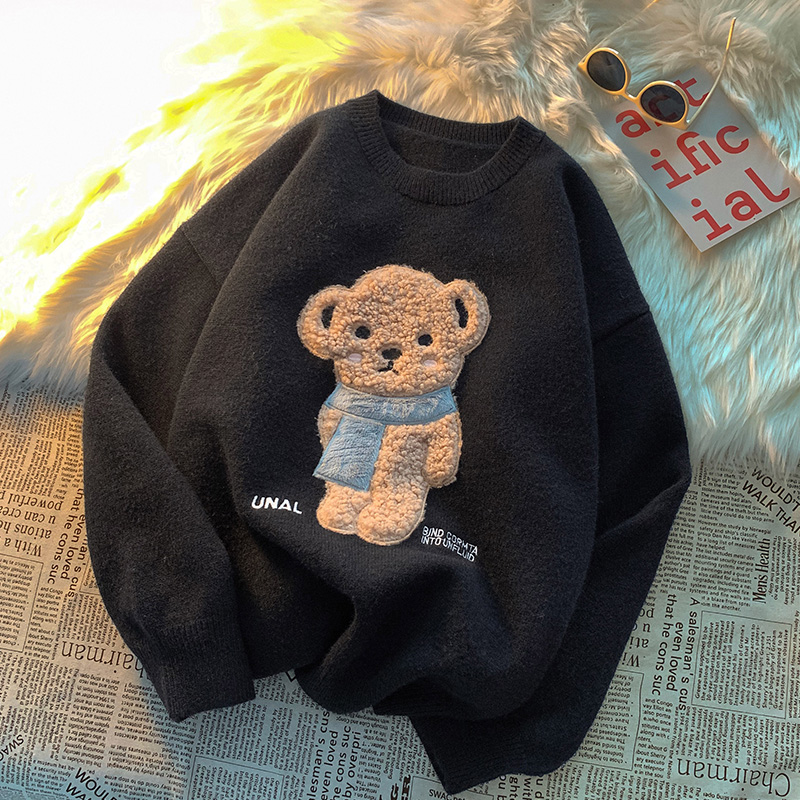 Women Men Winter Jumpers Knitwear Cute Bear Sweater Knitted Harajuku 2021 Round Collar Loose Pullovers alx