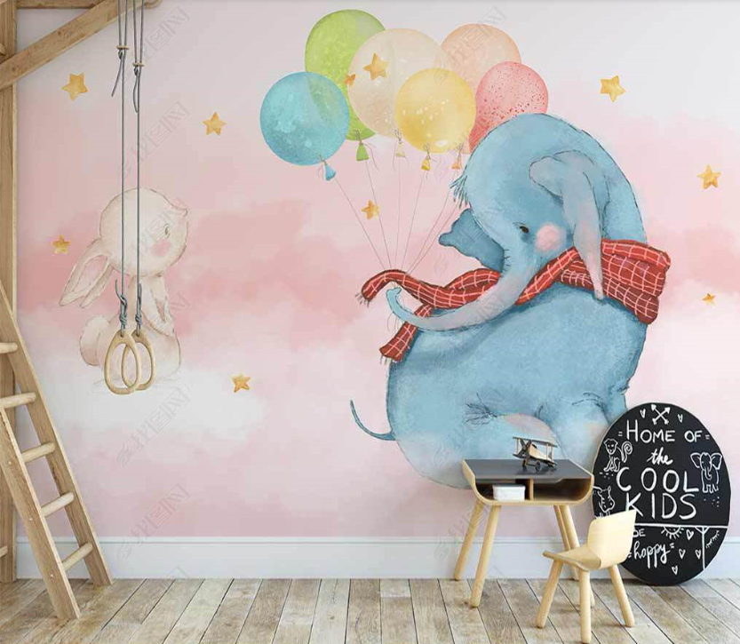 3D Watercolor Animal Elephant Balloon Wall Mural Wallpaper Lqh 134