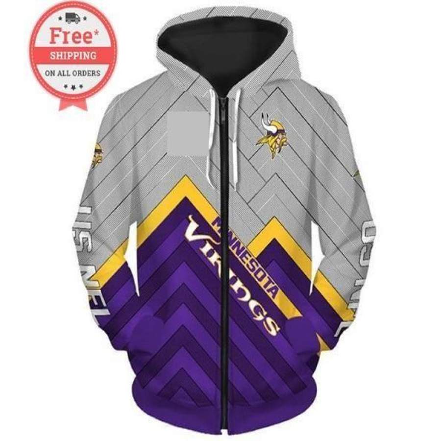 Minnesota Vikings Sweatshirts Print Unisex Zip Up Hoodie Unisex 3D All Over Print