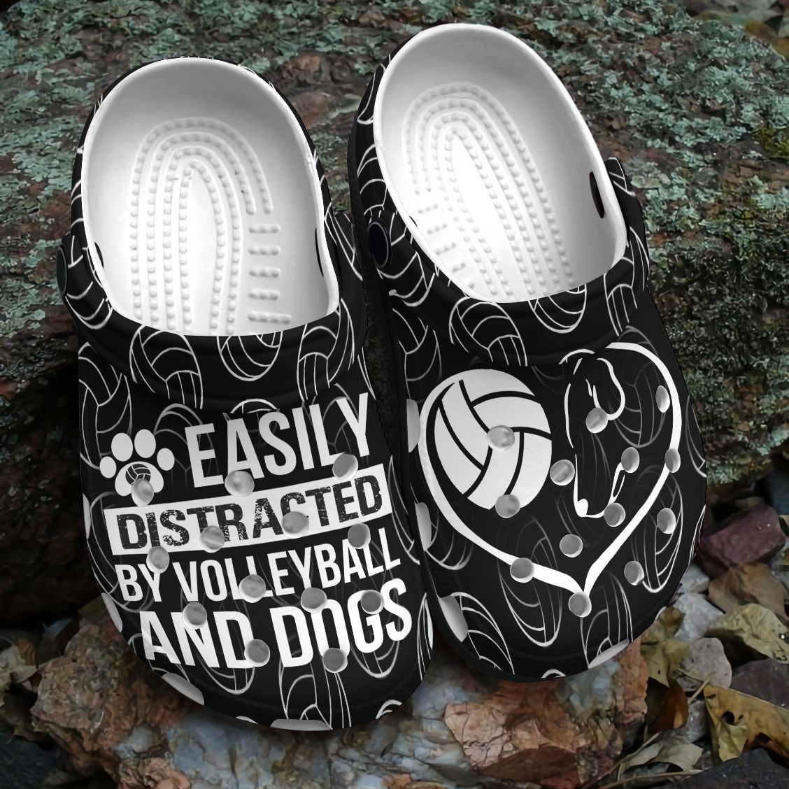 Volleyball Personalized Clog, Custom Name, Text, Color, Number Fashion Style For Women, Men, Kid, Print 3D Easily Distracted By Volleyball & Dogs