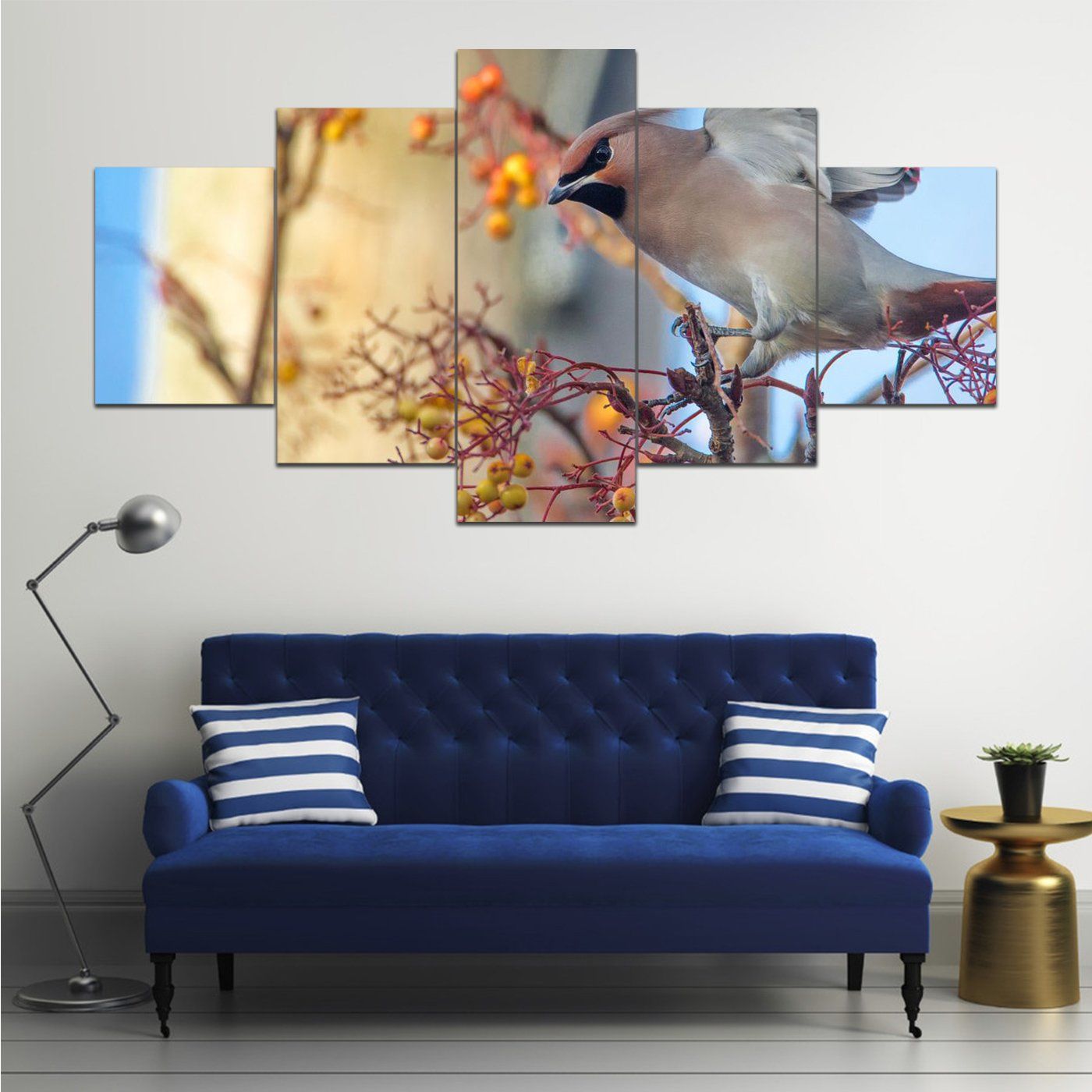 Birds Sorbus Bohemian 5 Panel Canvas Art Wall Decor Home Decor