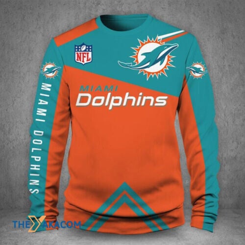 Miami Dolphins Colorblock For Fan Gift Sweatshirt Long Sleeve Crewneck Casual Pullover Top