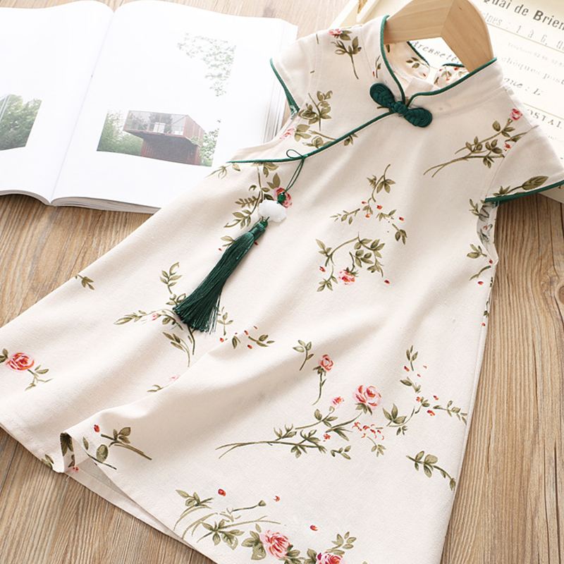 Summer New Girls Dresses Children Chinese Style Temperament Embroidered Baby Cheongsam Fringed Princess Dress alx