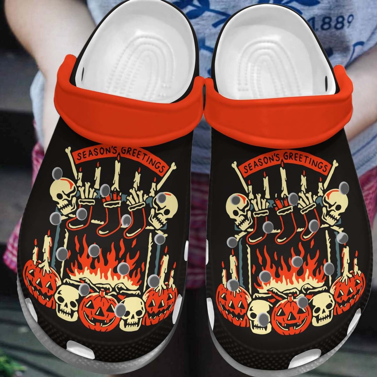 Skull Personalized Clog, Custom Name, Text, Color, Number Fashion Style For Women, Men, Kid, Print 3D Season’S Greetings